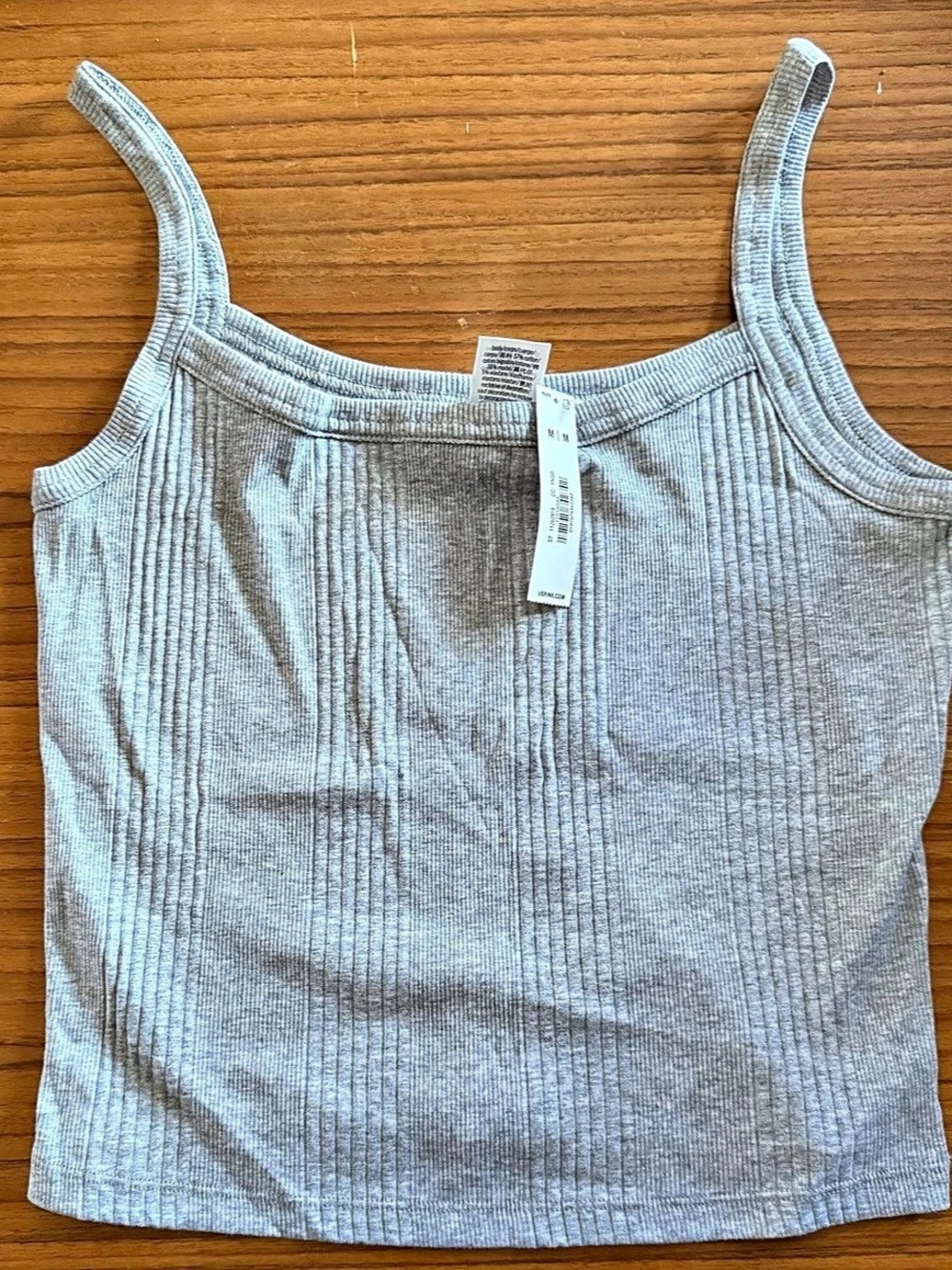 PINK Gray Ribbed Tank Top NWT